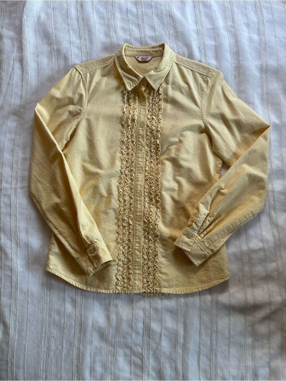 vintage Original PENGUIN Pastel Yellow Ruffled Button Down Shirt | M